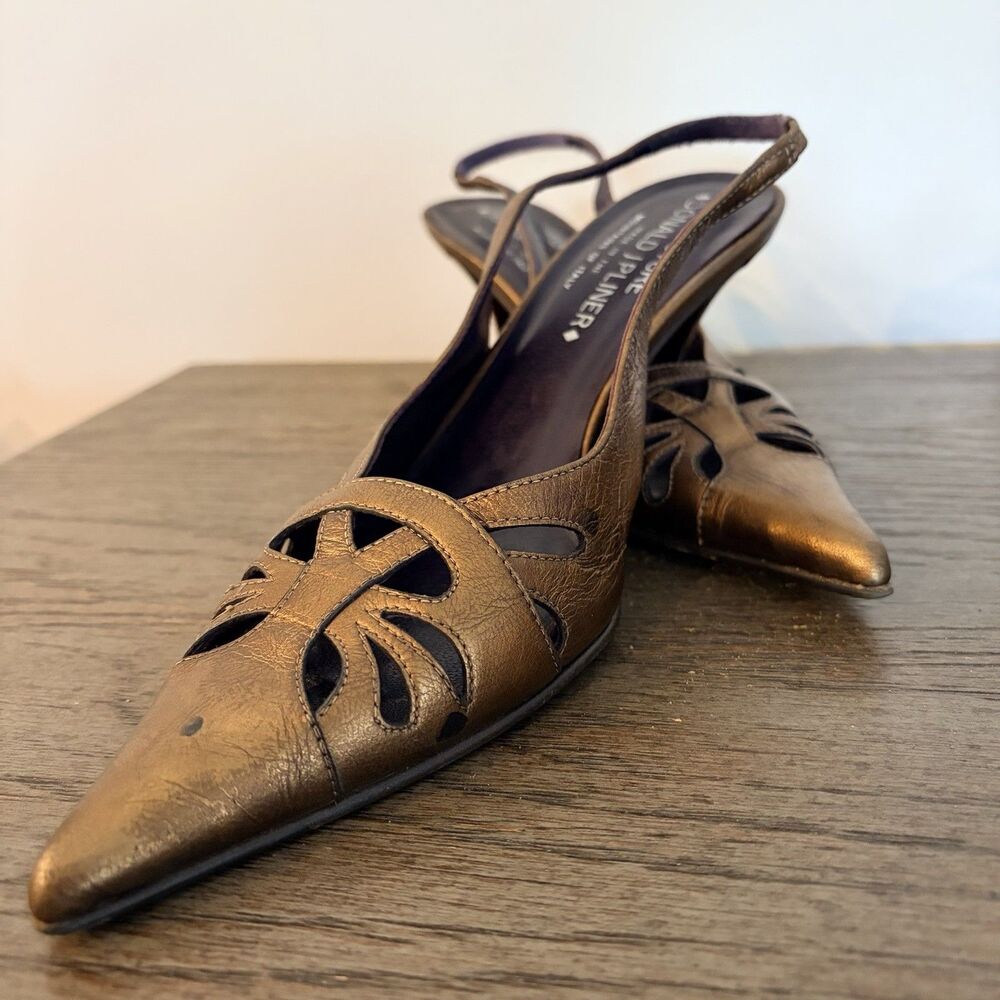 Donald Pliner Couture Romy Bronze Pewter Leather Ankle Strap Pumps Size 7.5M